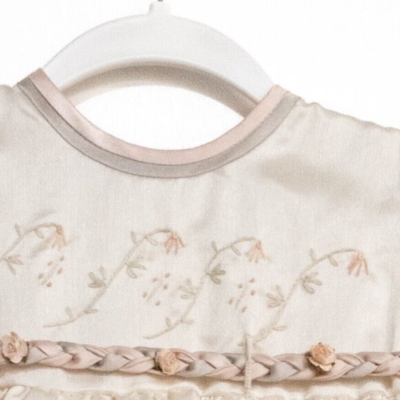 Bijan Kids Girls Ivory Polyester Tutu Dress Floral Crew Neck Short Puff Sleeve 2 - Picture 3 of 6